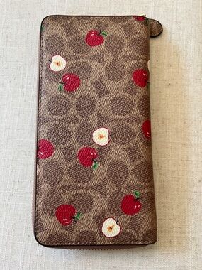 Coach Brown Wallet with Red Apple Print